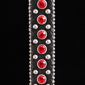 Black leather with red crystals